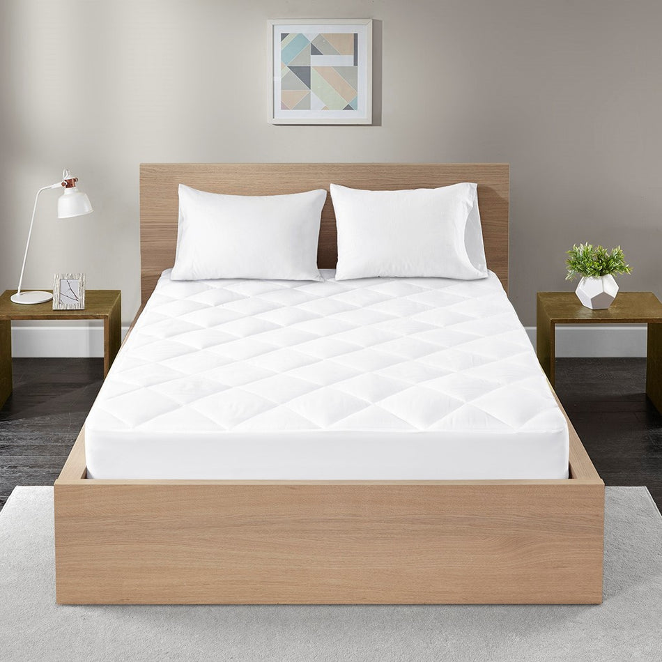 Quiet Nights 300 Thread Count Cotton Sateen Waterproof Mattress Pad - White - King Size