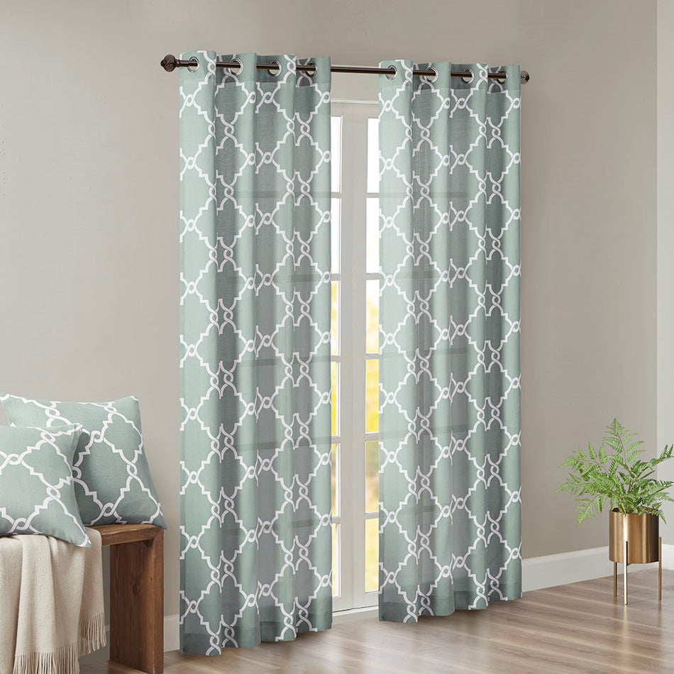 Saratoga Fretwork Print Grommet Top Window Curtain - Seafoam - 50x108"