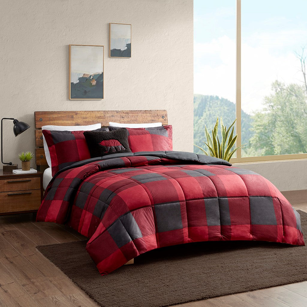 Woolrich Hudson Valley Down Alternative Comforter Set - Red / Black Buffalo Check - Full Size / Queen Size