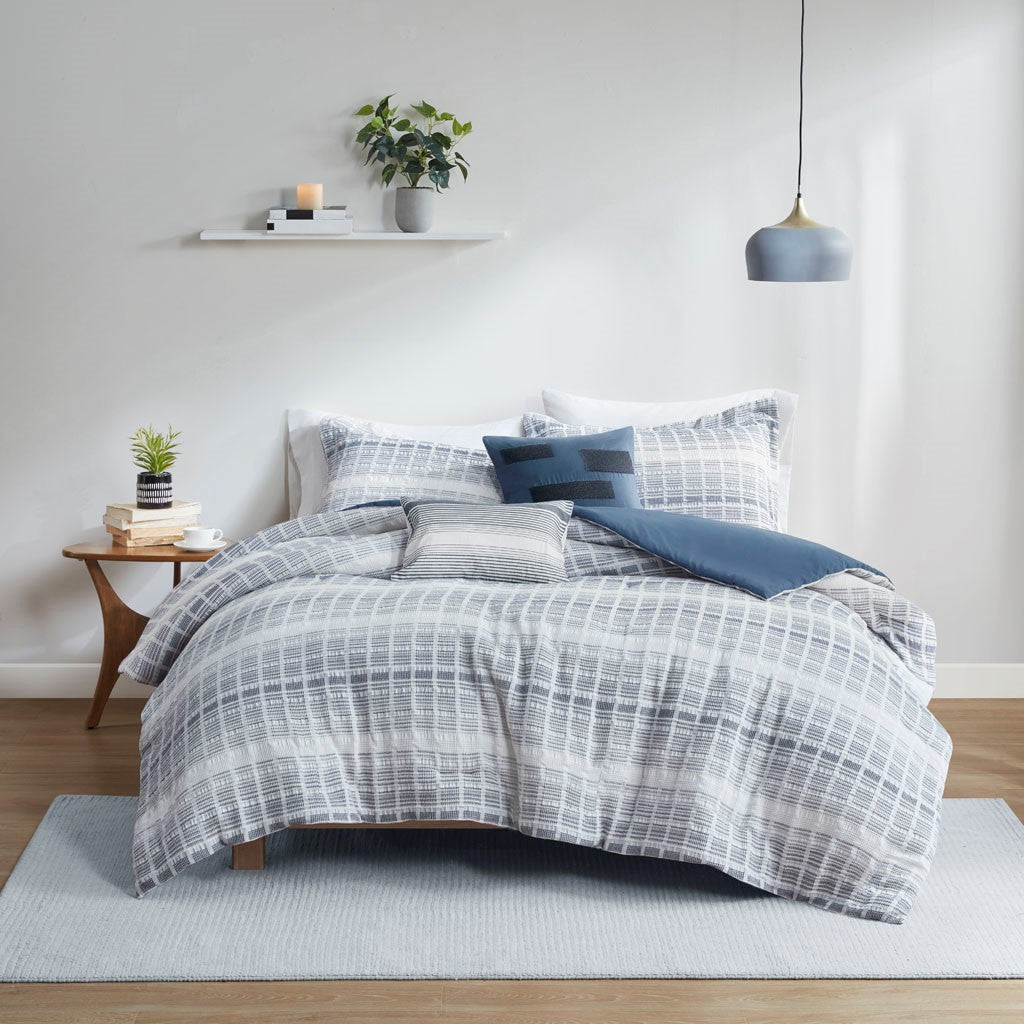 Urban Habitat West 5 Piece Cotton Jacquard Waffle Weave Duvet Cover Set - Blue  - Full Size / Queen Size Shop Online & Save - expresshomedirectr.com