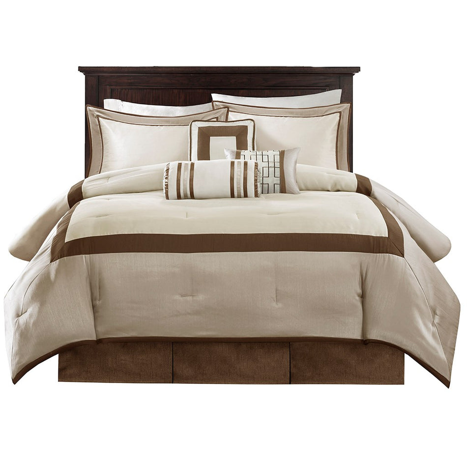 Genevieve 7 Piece Comforter Set - Taupe / Brown - Cal King Size