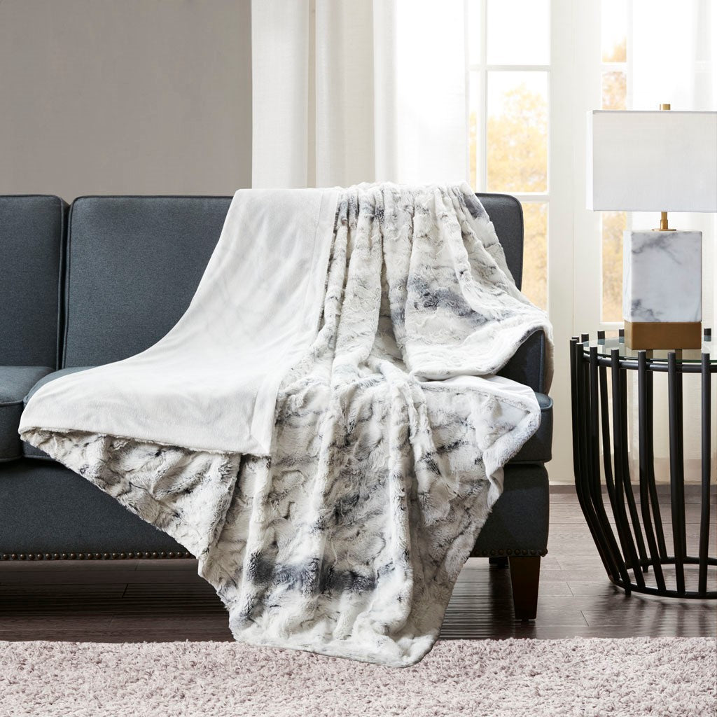 Madison Park Sachi Oversized Faux Fur Throw - Grey - 60x70"