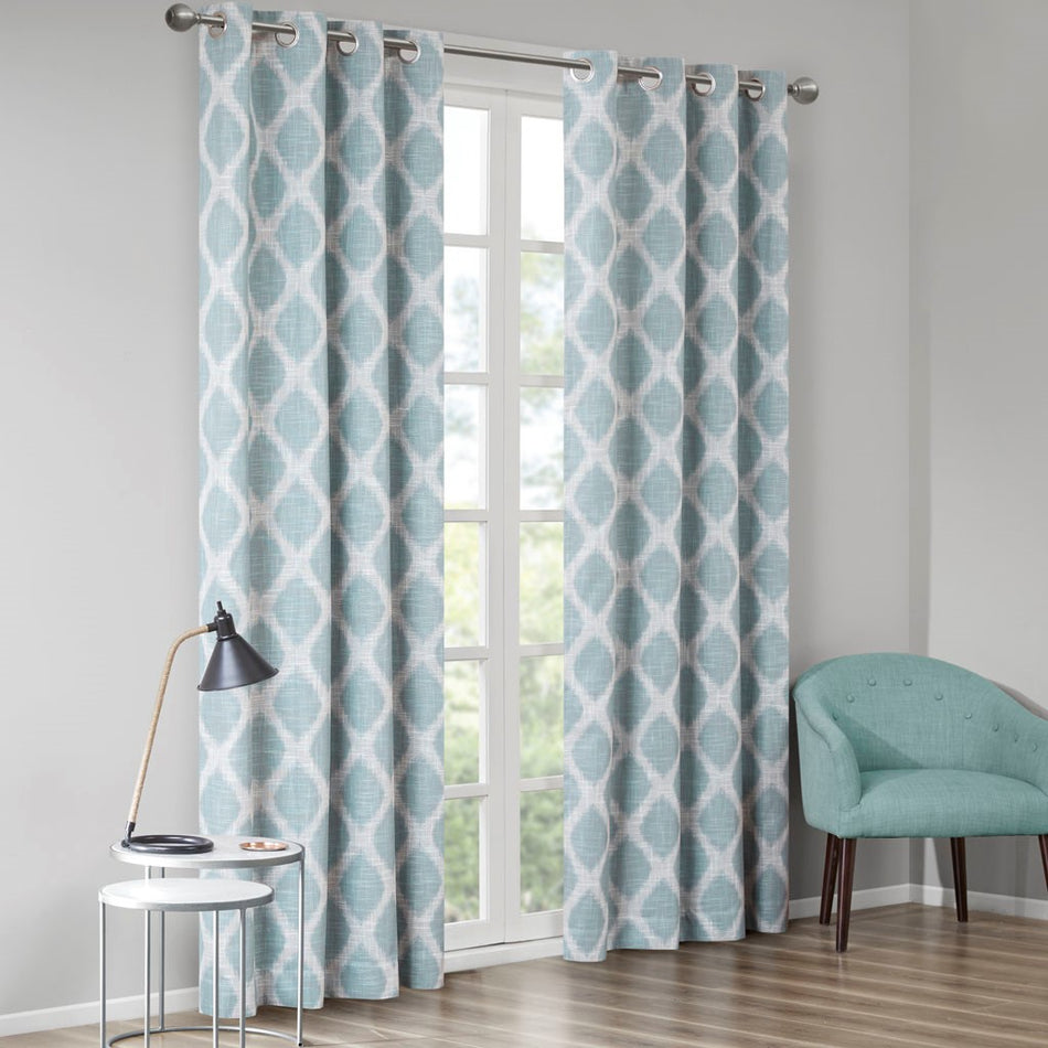 Blakesly Printed Ikat Blackout Patio Curtain - Aqua - 100x84"