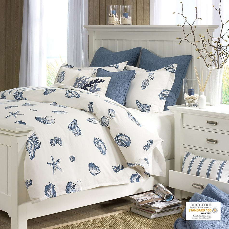 Beach House 3 Piece Duvet Cover Set - Blue - King Size