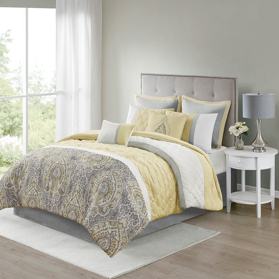 Shawnee 8 Piece Comforter Set - Yellow - Cal King Size