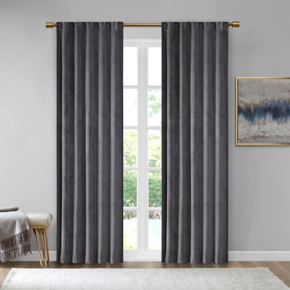 510 Design Colt Room Darkening Poly Velvet Rod Pocket/Back Tab Window Panel Pair - Charcoal - 37x84"