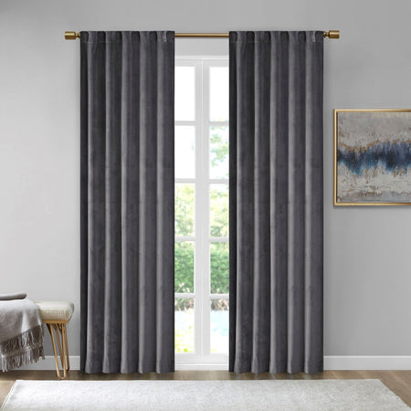 510 Design Colt Room Darkening Poly Velvet Rod Pocket/Back Tab Window Panel Pair - Charcoal - 37x95"