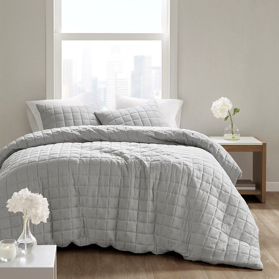 Cocoon 3 Piece Quilt Top Duvet Cover Mini Set - Grey - Full Size / Queen Size