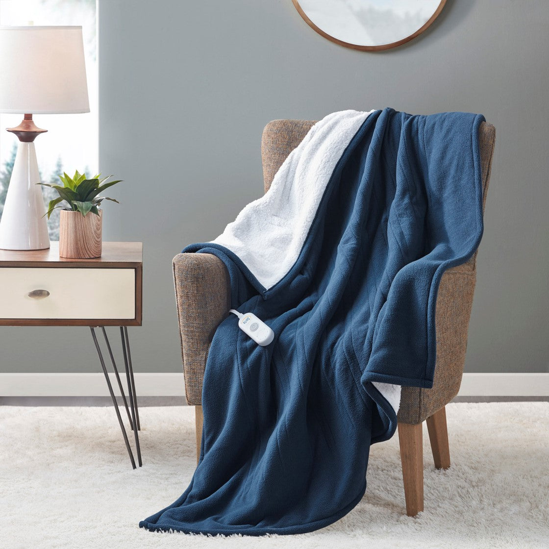 Serta Fleece to Sherpa Heated Throw - Blue - 50x60"