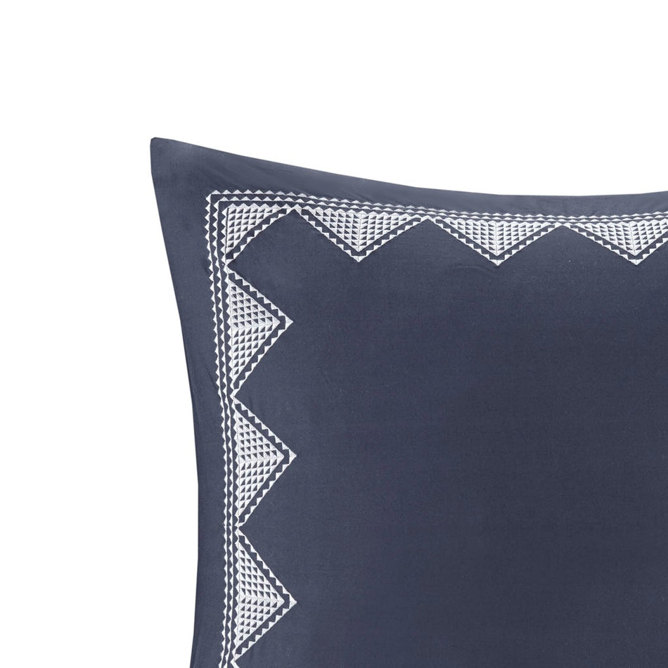 Isla Cotton Embroidered Euro Sham - Navy - Euro Sham - 26x26