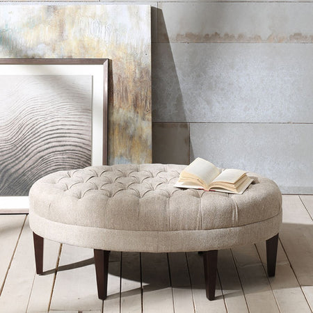 Madison Park Martin Surfboard Tufted Ottoman - Linen 