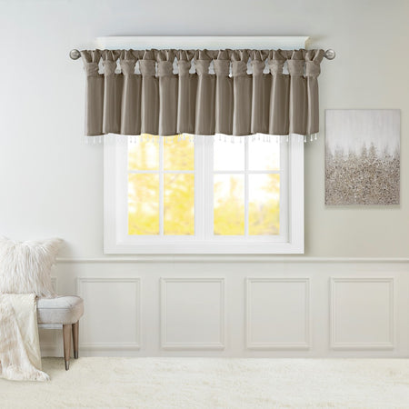 Madison Park Emilia Lightweight Faux Silk Valance With Beads - Pewter - 50x26"