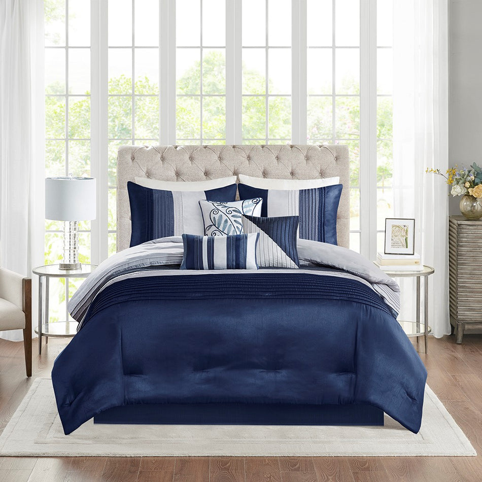 Amherst 7 Piece Comforter Set - Navy - King Size