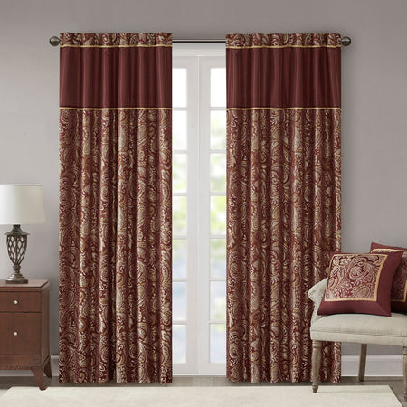 Madison Park Aubrey Jacquard Panel Pair - Burgundy - 50x95"