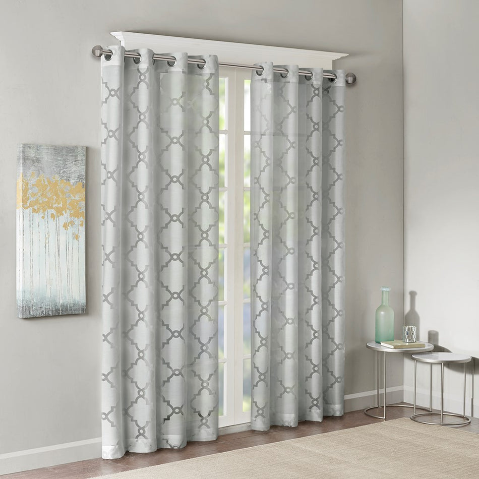 Madison Park Eden Fretwork Burnout Sheer Panel - Grey - 50x63"