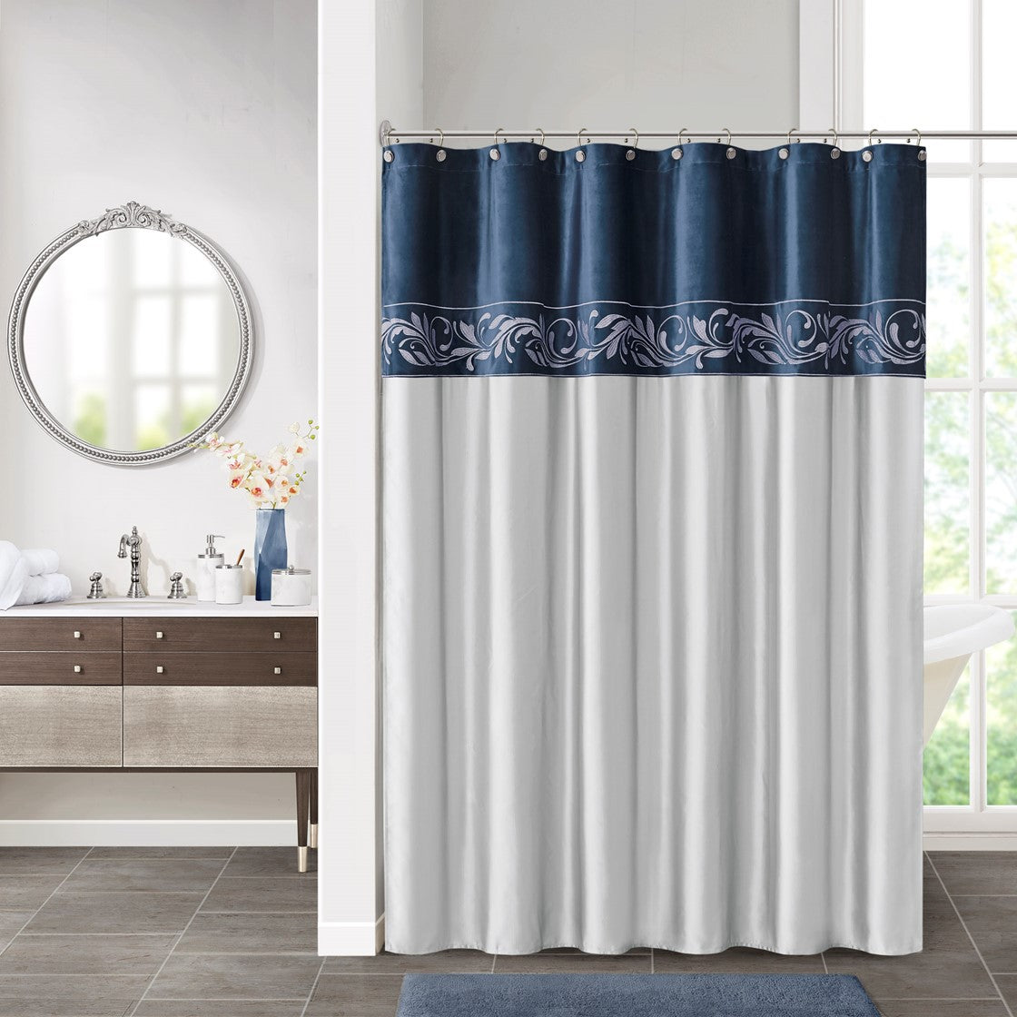 Croscill Classics Vicenza Embroidery Shower Curtain - Navy / Silver  - One Size Shop Online & Save - expresshomedirectr.com