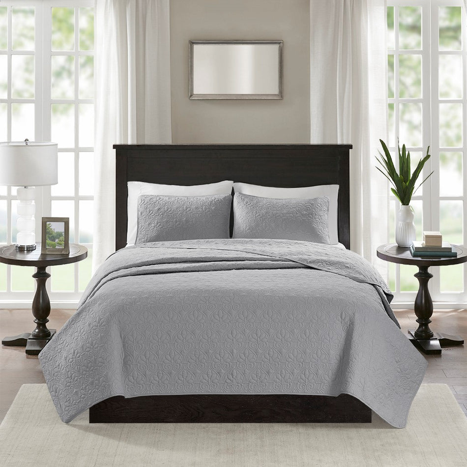 Quebec Reversible Quilt Set - Grey - Full Size / Queen Size