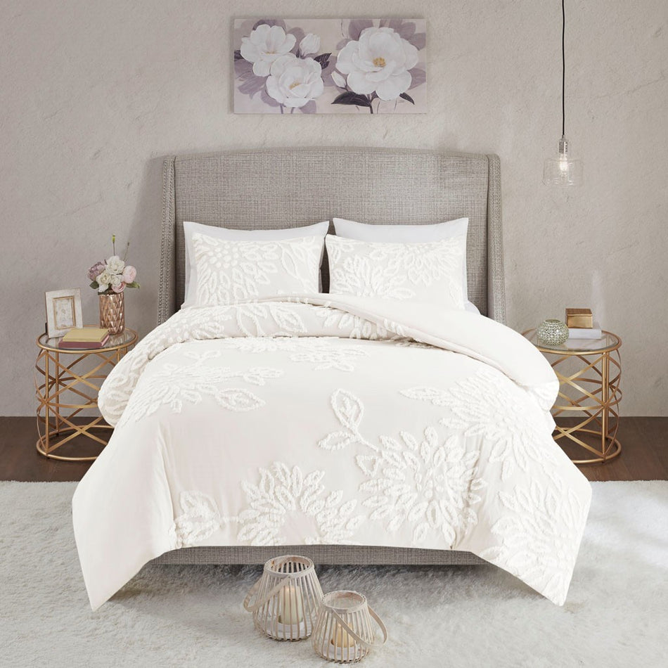 Madison Park Veronica 3 Piece Tufted Cotton Chenille Floral Comforter Set - Off White  - Full Size / Queen Size Shop Online & Save - expresshomedirectr.com