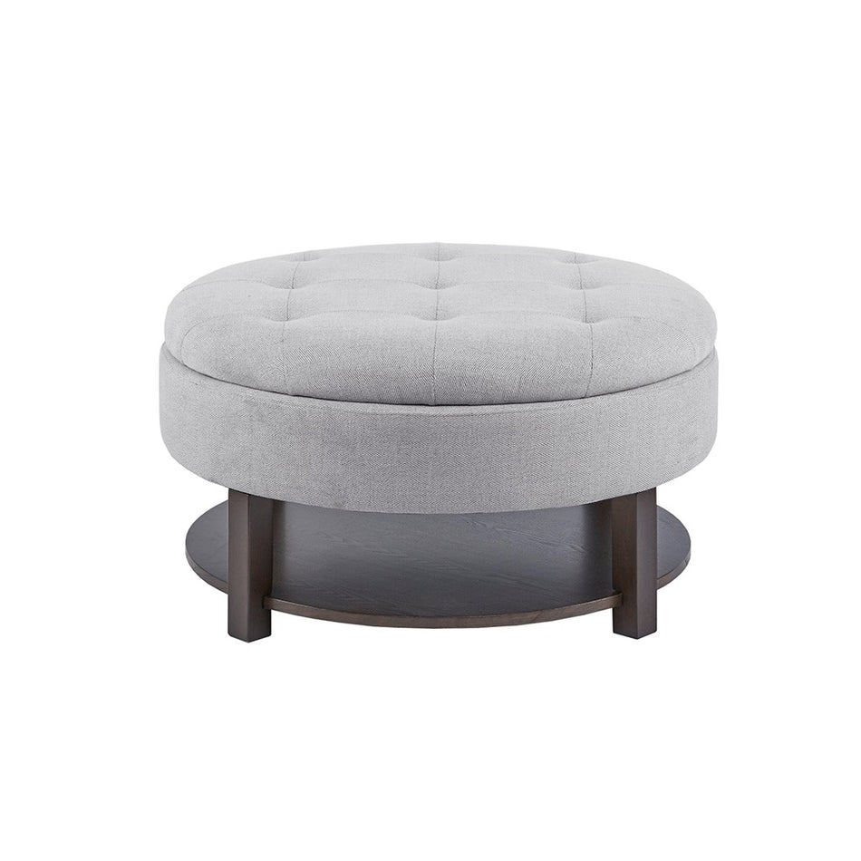 Miller Round Storage Ottoman - Light Grey / Brown