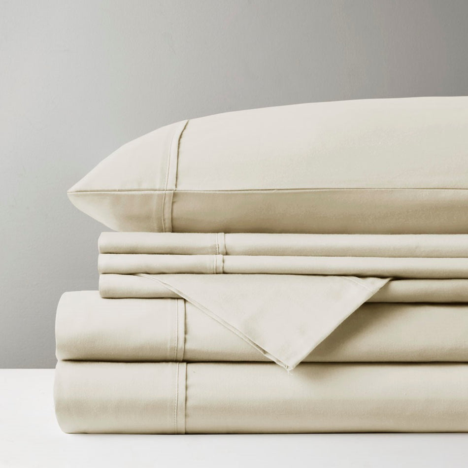 800 Thread Count Cotton Blend Sateen Sheet Set - Ivory - Queen Size