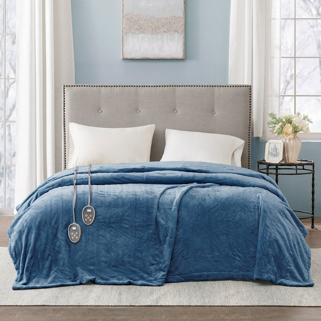 Beautyrest Heated Plush Blanket - Sapphire Blue  - Full Size Shop Online & Save - expresshomedirectr.com