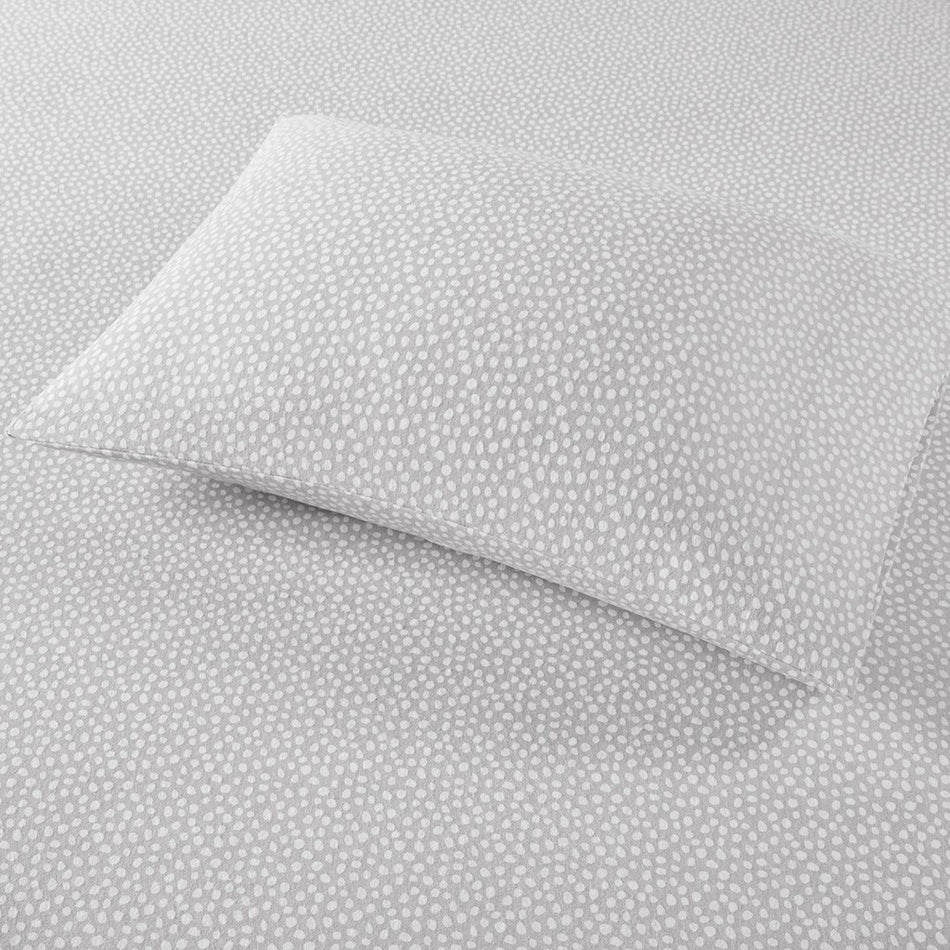 Cozy Cotton Flannel Printed Sheet Set - Grey Dots - Twin Size