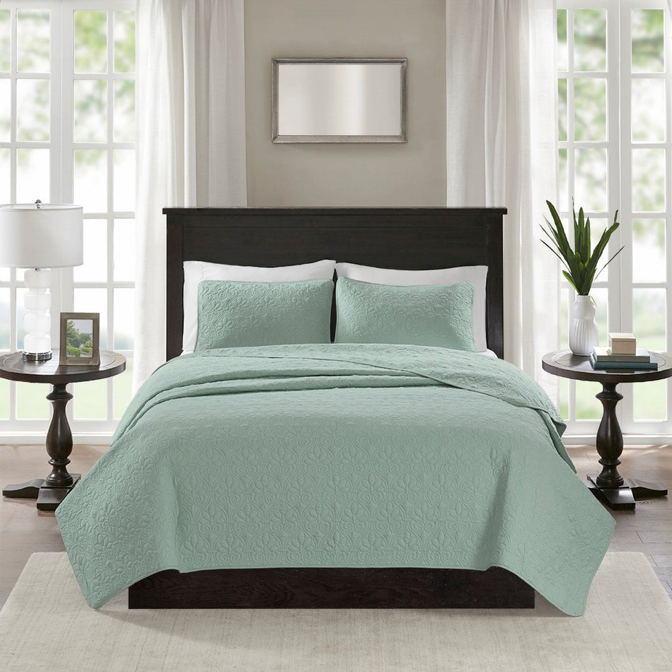 Quebec Reversible Quilt Set - Seafoam - Full Size / Queen Size