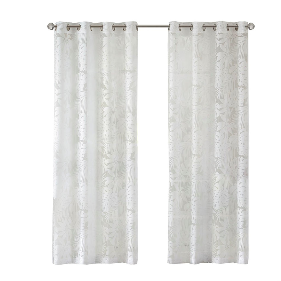 Leilani Palm Leaf Burnout Window Sheer - White - 50x63"