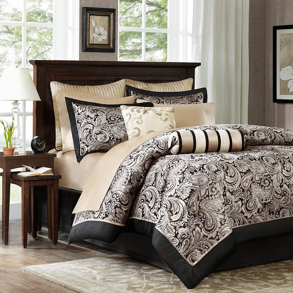 Madison Park Aubrey 12 Piece Complete Bed Set - Black - Cal King Size