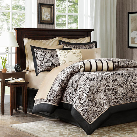 Madison Park Aubrey 12 Piece Complete Bed Set - Black - Full Size