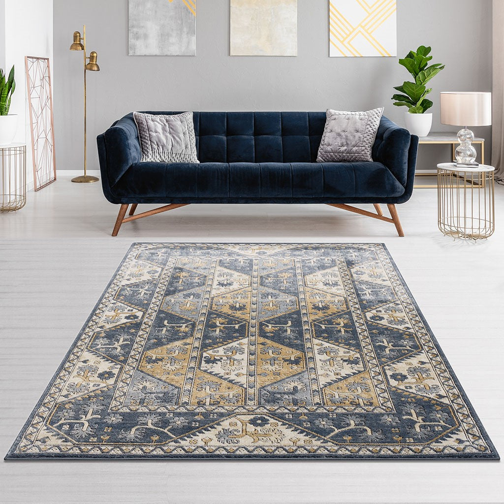 Madison Park Dakota Tiled Border Area Rug - Blue / Cream - 6x9'