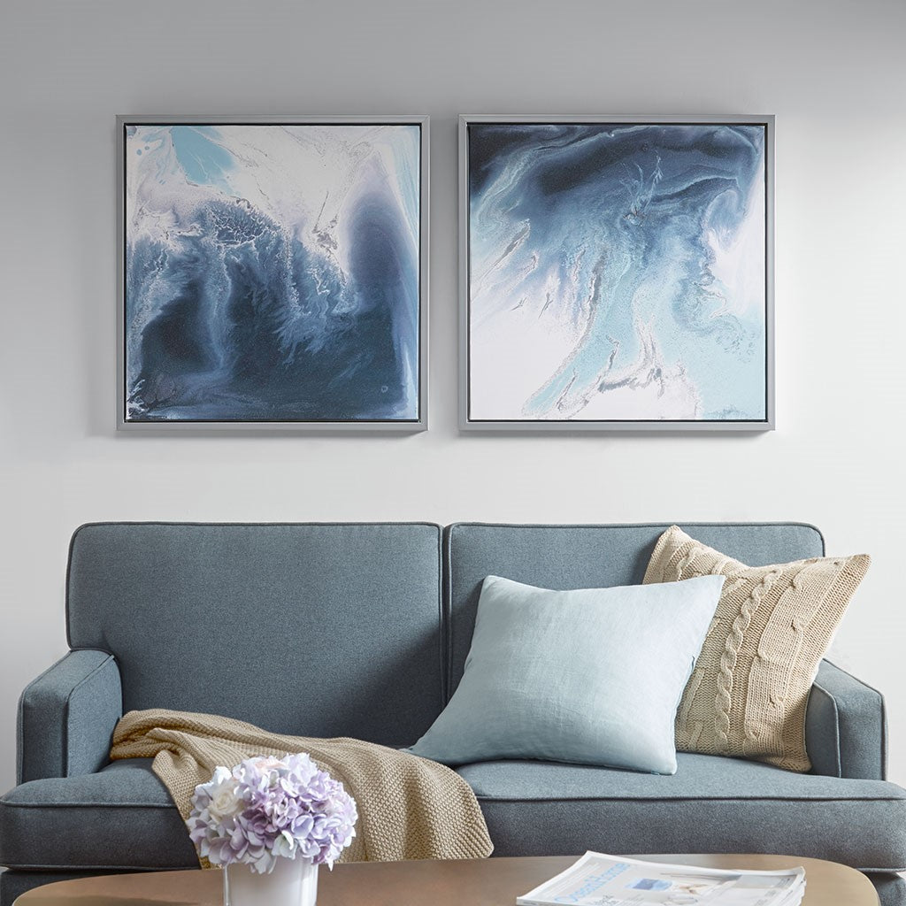 Madison Park Blue Lagoon 2 Gel Coat Framed Canvas 2 Piece Set - Blue 