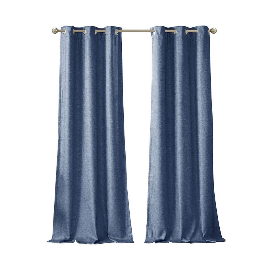 Como Tonal Printed Faux Silk Total Blackout Window Panel Pair - Blue - 42x95"