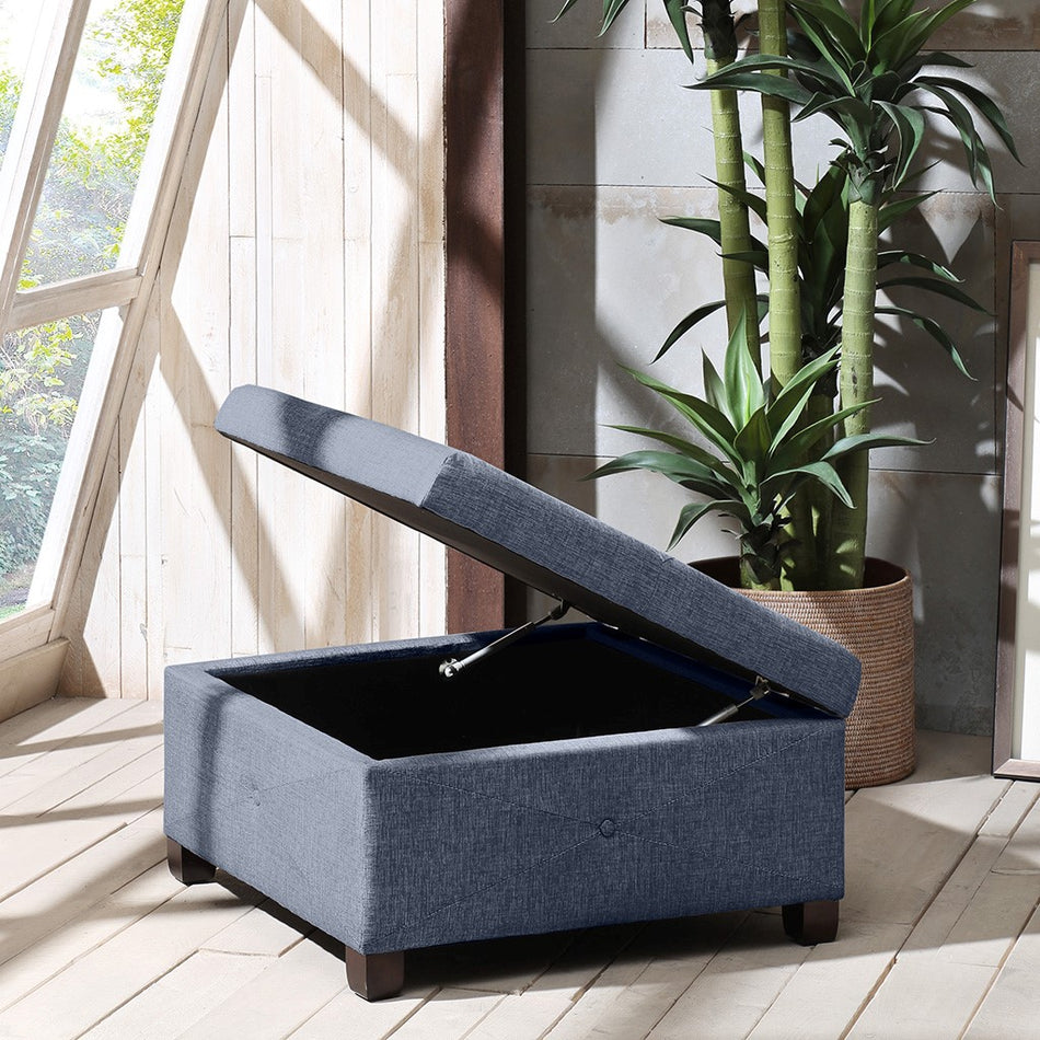 Aspen Soft Close Storage Ottoman - Blue