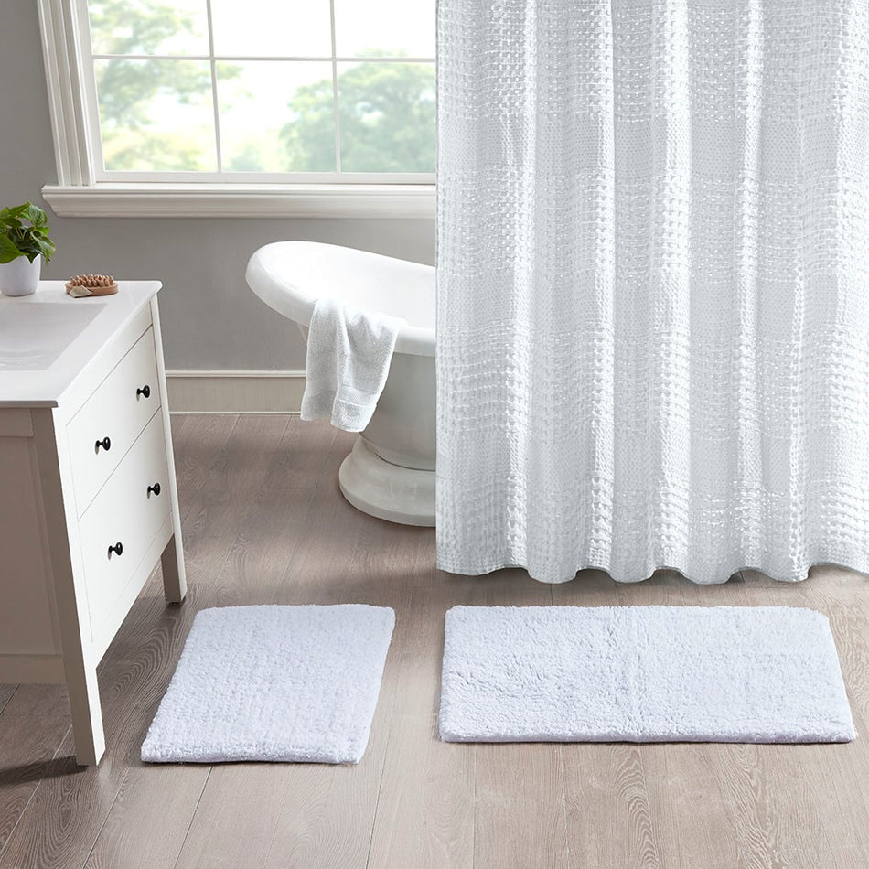 Madison Park Signature Ritzy 100% Cotton Solid Tufted 2 Piece Bath Rug Set - White 