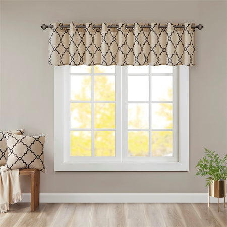 Madison Park Saratoga Fretwork Print Grommet Top Window Valance - Khaki - 50x18"