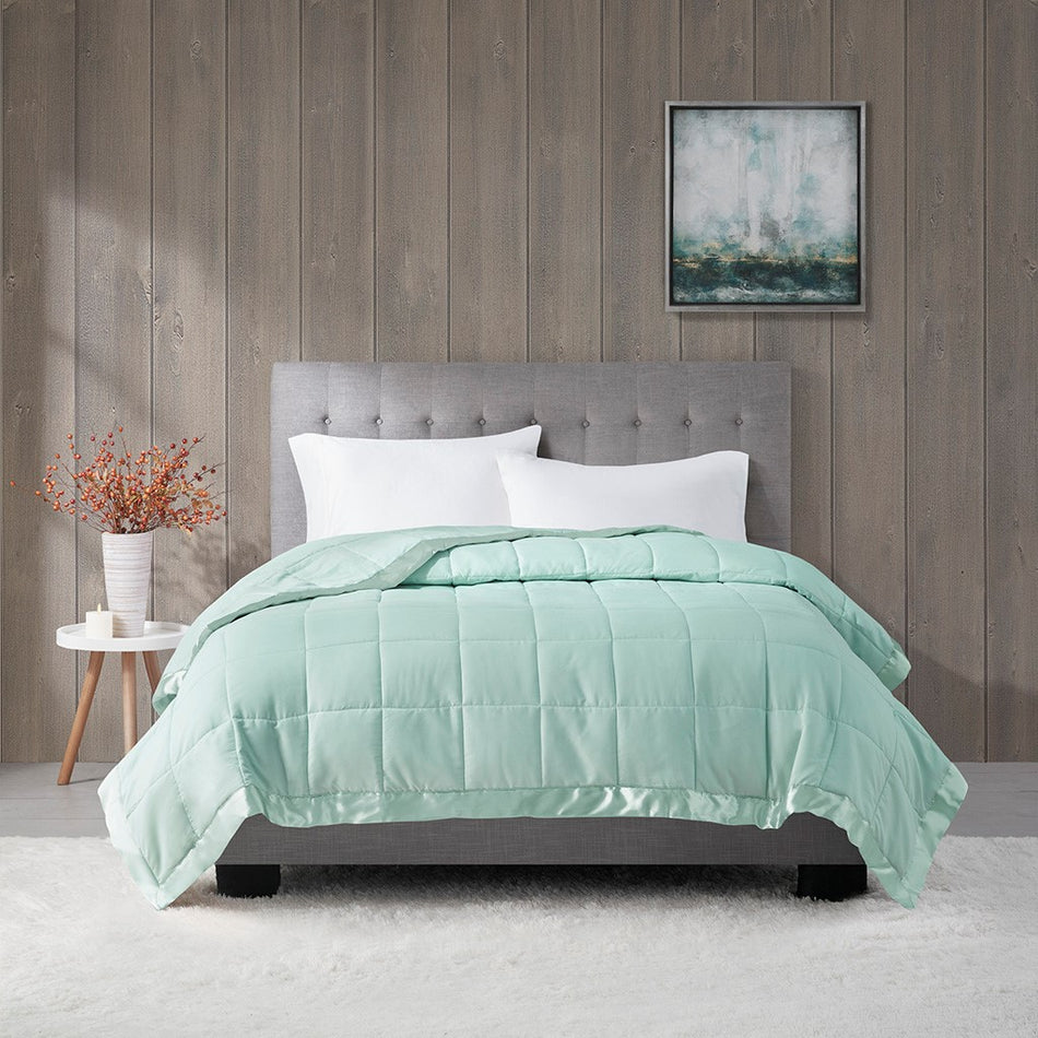 Windom Lightweight Down Alternative Blanket with Satin Trim - Seafoam - Full Size / Queen Size