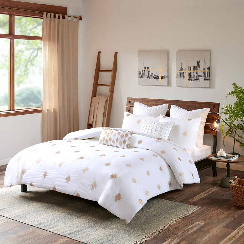 INK+IVY Stella Dot 3 Piece Cotton Percale Duvet Cover Mini Set - Copper - Full Size / Queen Size