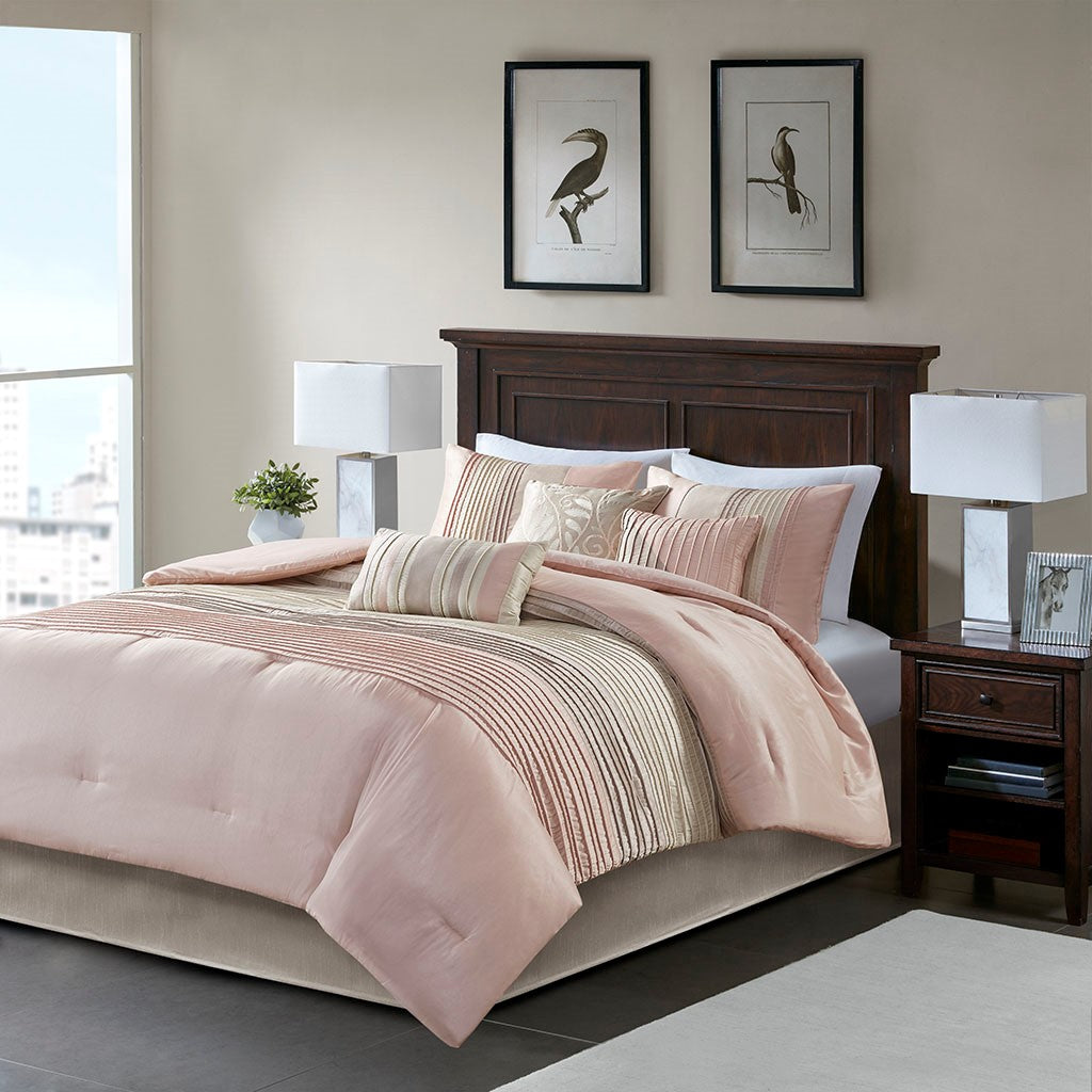 Madison Park Amherst 7 Piece Comforter Set - Blush / Taupe - Cal King Size