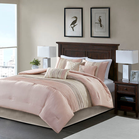 Madison Park Amherst 7 Piece Comforter Set - Blush / Taupe - Cal King Size