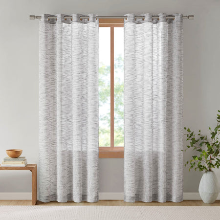 Madison Park Avery Yarn Dyed Slub Grommet Top Sheer Window Curtain - Black - 95" Panel