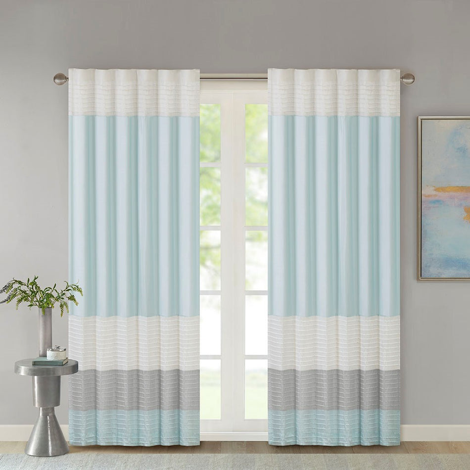 Amherst Polyoni Pintuck Window Panel - Aqua - 84" Panel