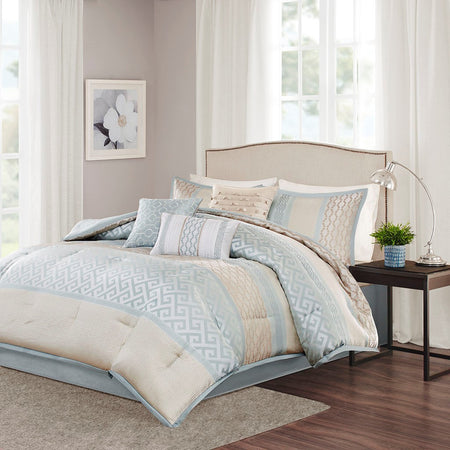 Madison Park Bennett 7 Piece Comforter Set - Aqua - Cal King Size