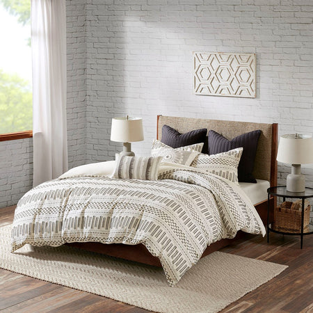 INK+IVY Rhea Cotton Jacquard Comforter Mini Set - Ivory / Charcoal - King Size / Cal King Size