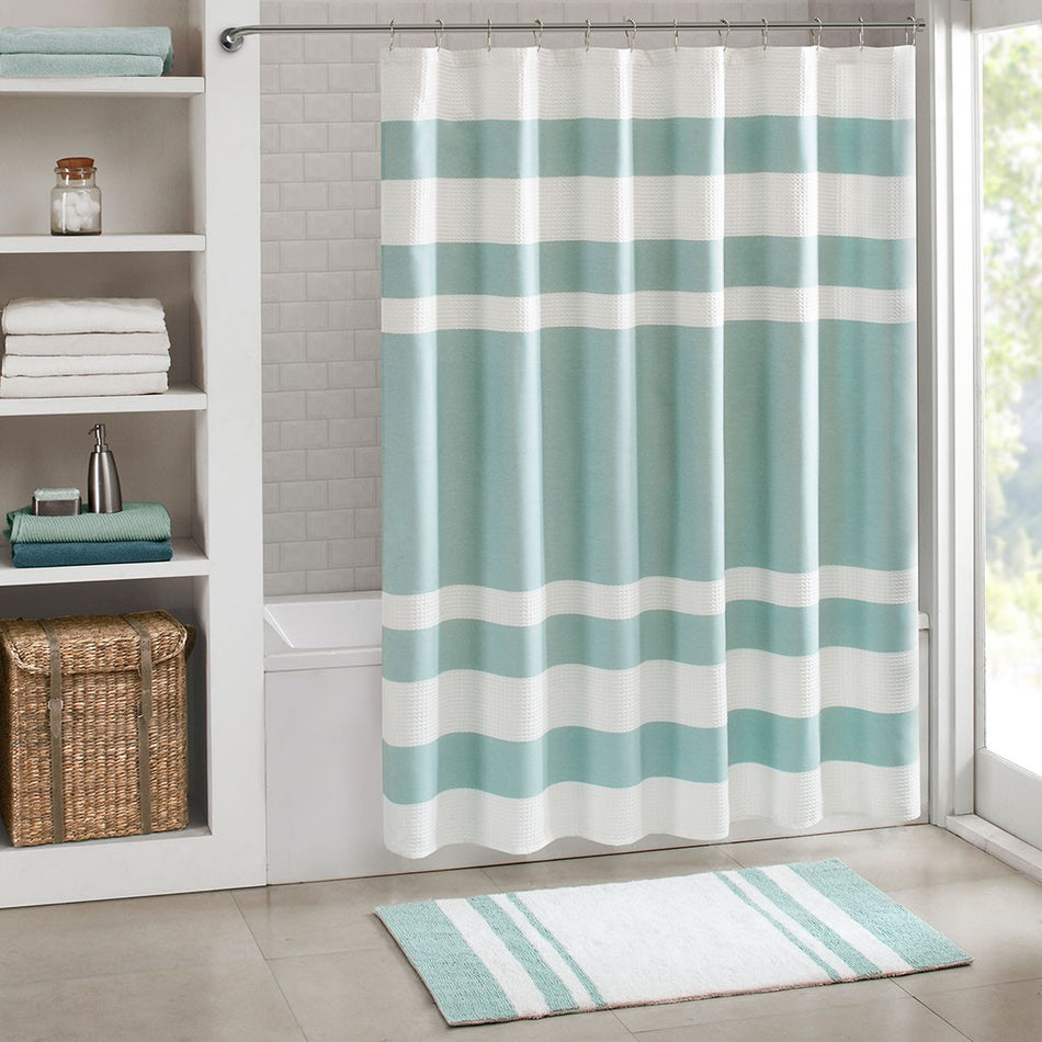 Madison Park Spa Waffle Shower Curtain with 3M Treatment - Aqua - 72x72"