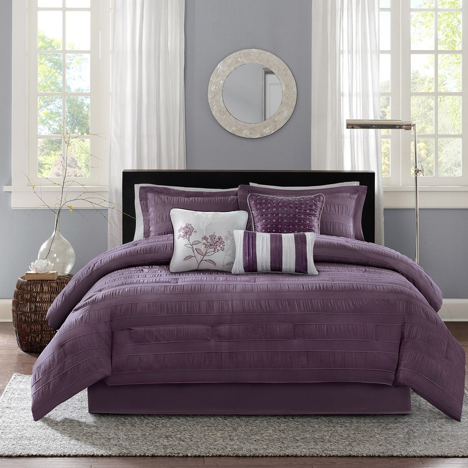 Hampton 7 Piece Comforter Set - Plum - King Size