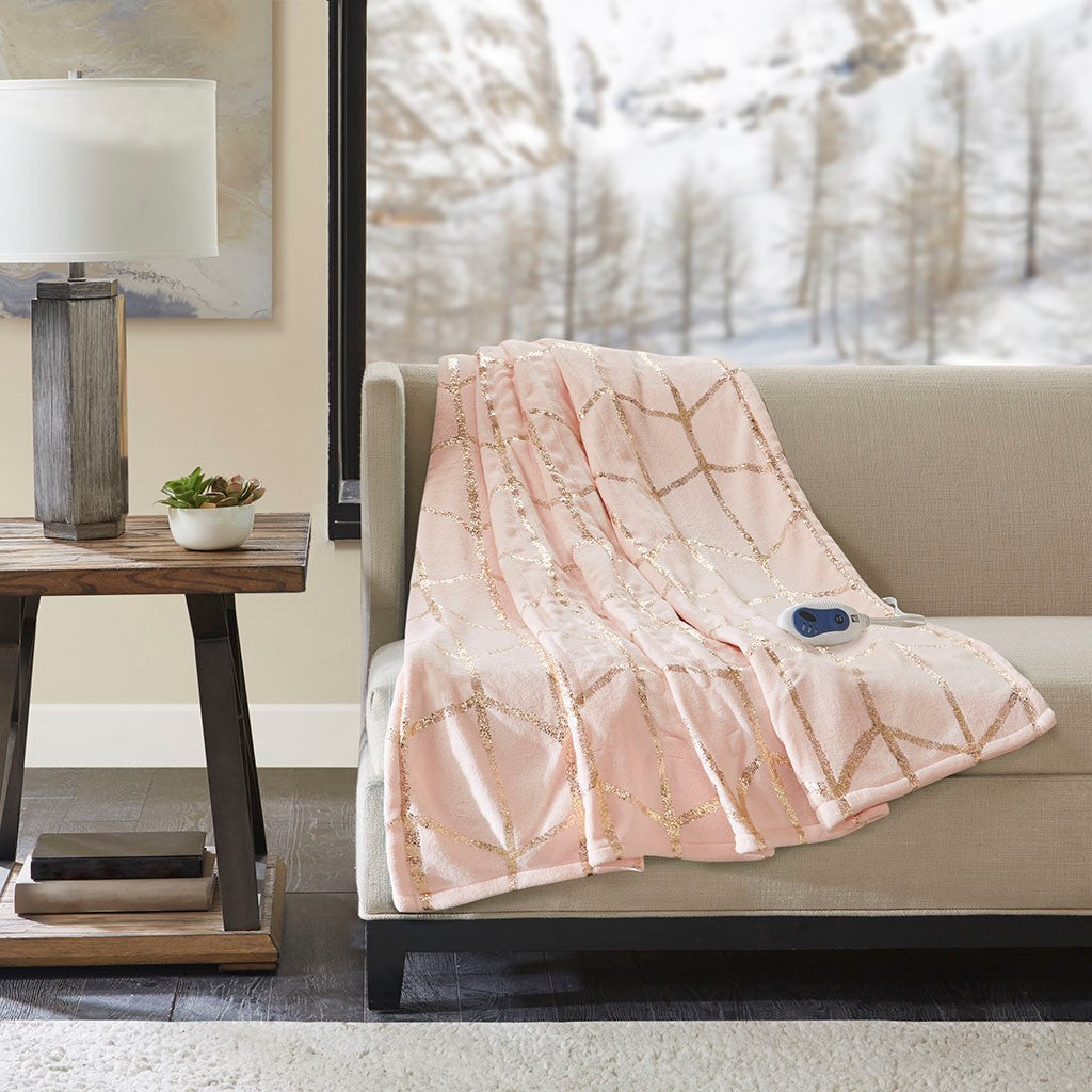 True North by Sleep Philosophy Raina Heated Metallic Print Throw - Blush - 50x60"