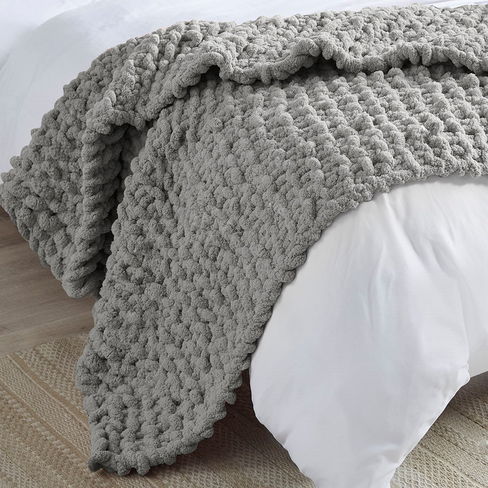 Chenille Chunky Knit Throw - Grey - 50x60"