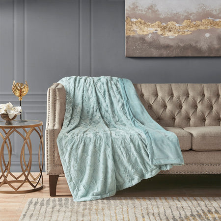 Madison Park Zuri Oversized Faux Fur Throw - Aqua - 60x70"