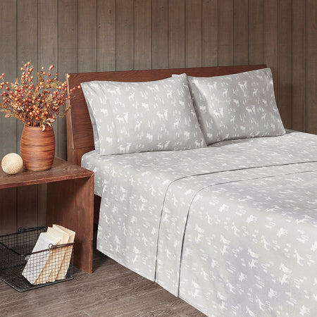 Woolrich Cotton Flannel Sheet Set - Grey Moose - Cal King Size